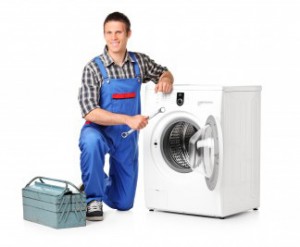 man with washing machine